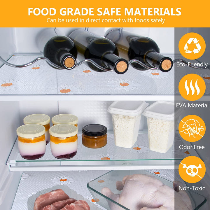 Refrigerator Liners - Waterproof Fridge Liners - Easy to Clean Refrigerator Shelf Liners for Glass Shelves &amp; Drawers - Non-Slip Refrigerator Mats BPA-Free (Daisy, 17.7 x 78.7)