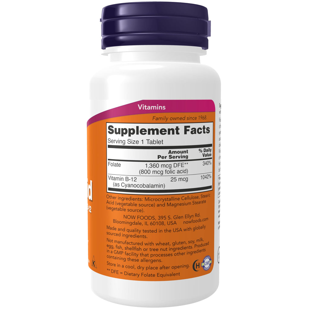 NOW Foods Supplements, Folic Acid 800 mcg + B-12 (Cyano