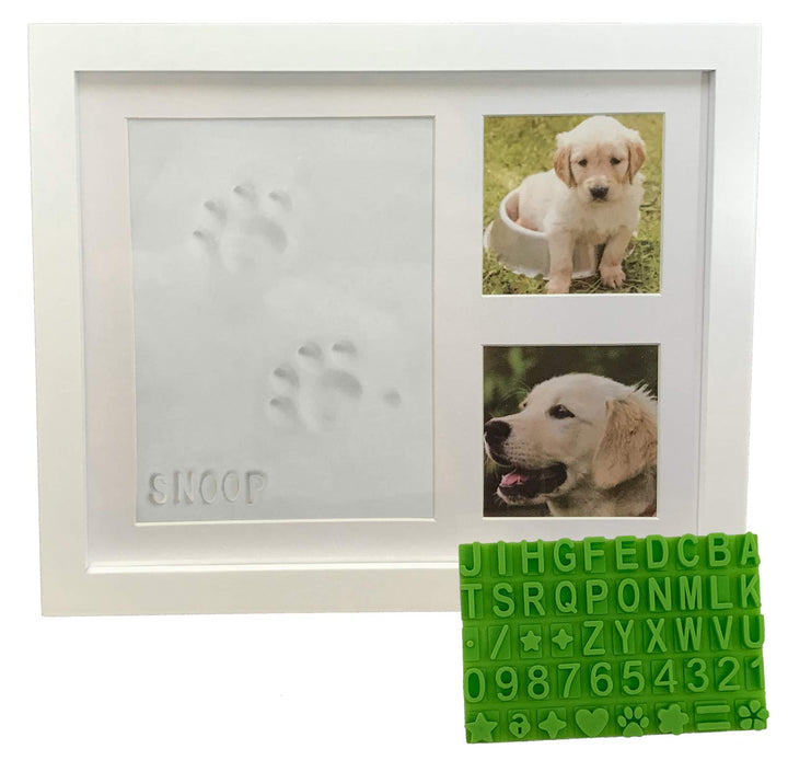 Ultimate Dog or Cat Paw Print Keepsake Kit &amp; Picture Frame - Premium Wooden Photo Frame, Clay Mold for Pet Pawprint &amp; Bonus Stencil. Makes a Personalized Gift for Pet Lovers and Memorials (White)