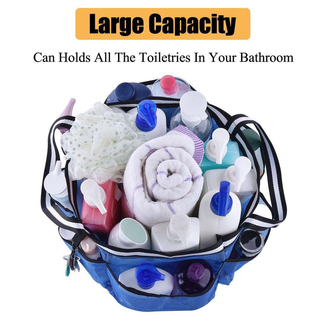 Extra Large Mesh Portable Shower Caddy Tote Bag for Beach College Dorm Room Essentials, Hanging Shower Tote Basket Toiletry for Bathroom Accessories(Blue z)
