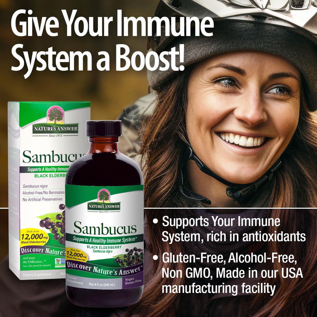 Nature&#39;s Answer Alcohol-Free Sambucus Dietary Supplement 8oz Liquid | Immune Support | Antioxidant Boost | Gluten-Free, Vegan, Non-GMO | Single Count