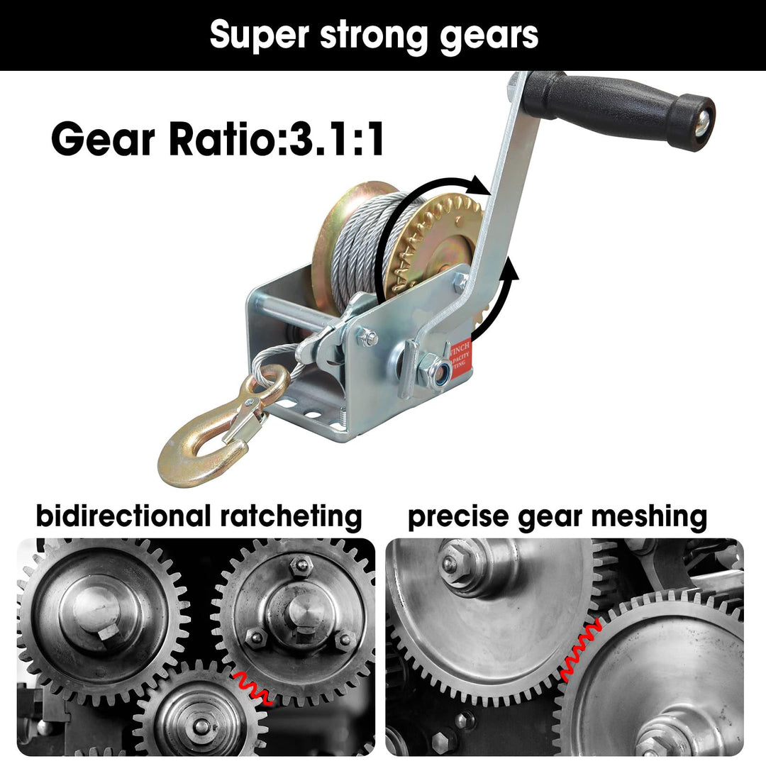 ATRT1061CR Torin 600lbs Capacity Manual Hand Crank Winch with 26.3FT Steel Cable