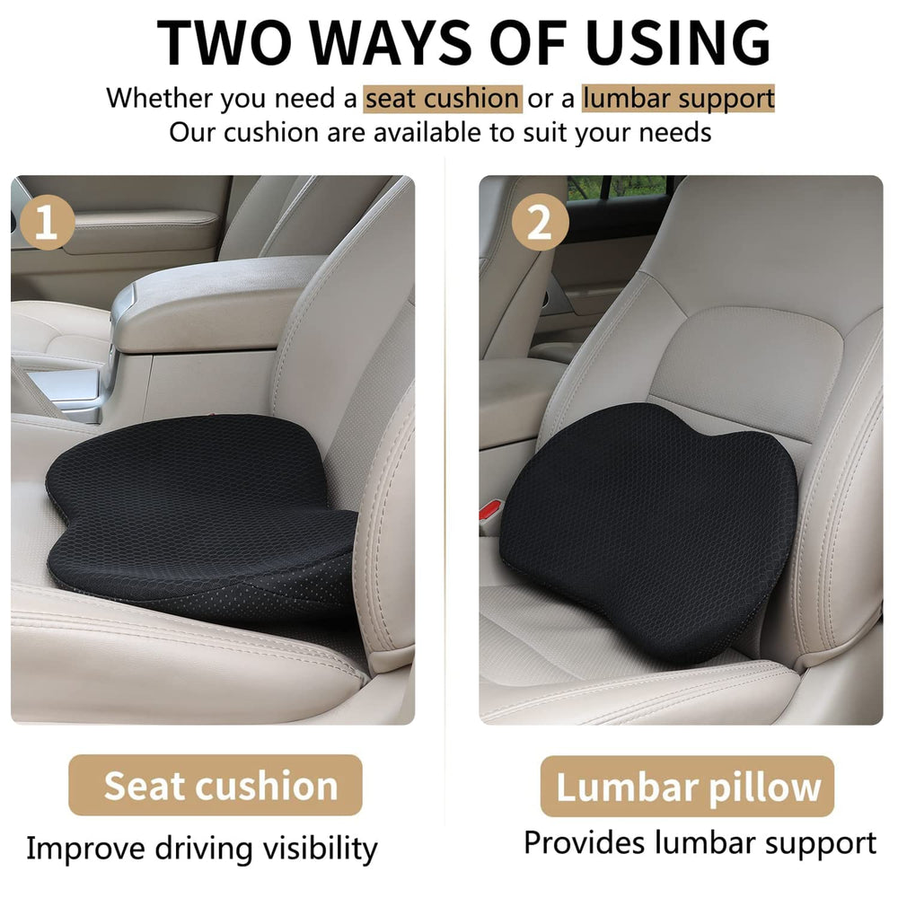 Car Seat Cushion - Memory Foam Car Seat Pad - Sciatica & Lower Back Pain Relief - Car Seat Cushions for Driving - Road Trip Essentials for Drivers(Black)