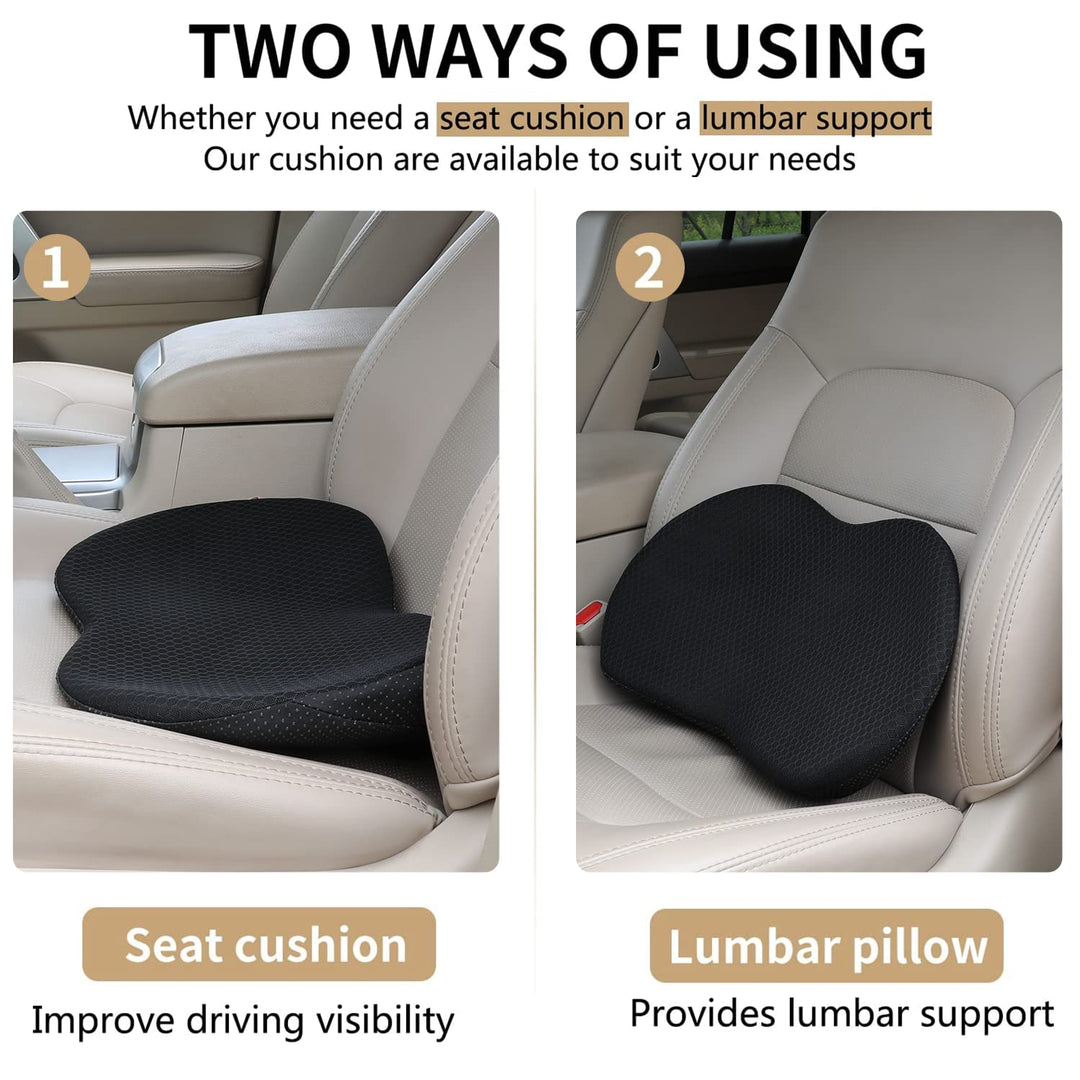 Car Seat Cushion - Memory Foam Car Seat Pad - Sciatica &amp; Lower Back Pain Relief - Car Seat Cushions for Driving - Road Trip Essentials for Drivers(Black)