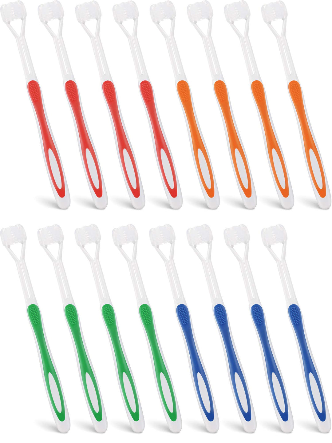 16 Pieces Three Sided Toothbrush Autism Toothbrush Bristle Travel Toothbrush for Kids Complete Teeth Gum Care Great Angle Bristles to Clean Each Tooth, Soft/Gentle (Green, Blue, Yellow, Red)