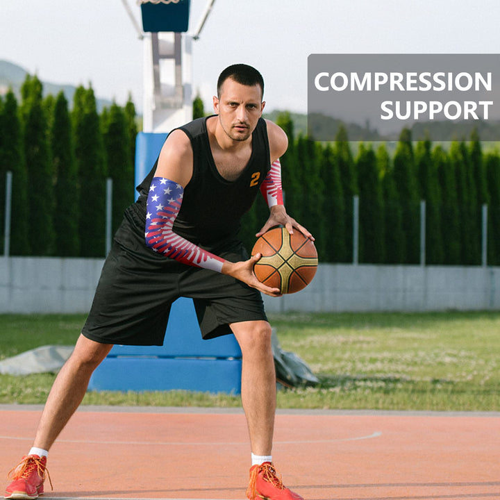 Sports Compression Arm Sleeves 1 Pair Moisture Wicking UV Protection Cooling or Warmer Non Slip Cover -Youth &amp; Adult Sizes
