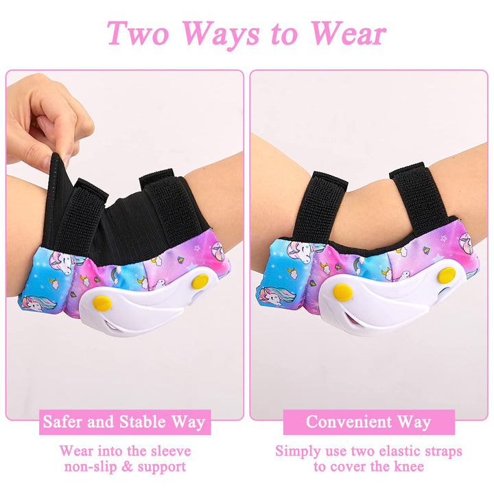 Knee Pads for Kids Unicorn Knee Elbow Pads Wrist Guards with Drawstring Bag Adjustable Protective Gear Set for Girls Boys Inline Skating Bike Cycling Skateboard Scooter, 3-8 Years, Colorful