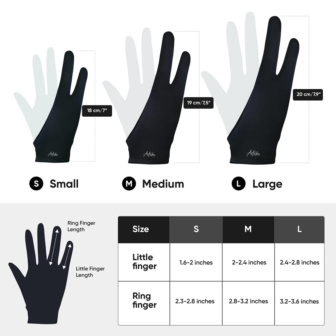 Drawing Glove for Digital Drawing Tablet, iPad (Smudge Guard, Two-Finger, Reduces Friction, Elastic Lycra, Good for Right and Left Hand)(Small, Black)