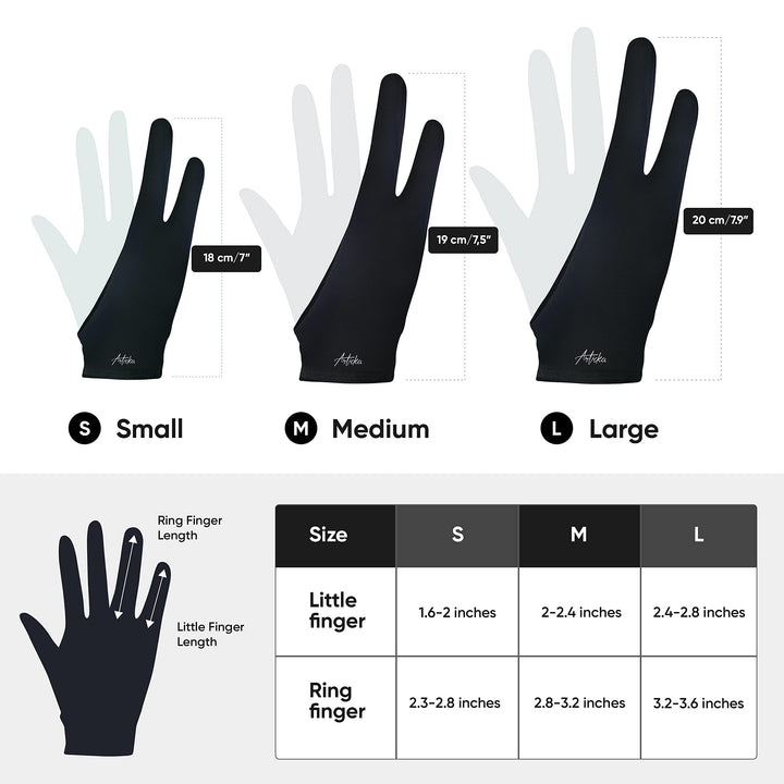 Drawing Glove for Digital Drawing Tablet, iPad (Smudge Guard, Two-Finger, Reduces Friction, Elastic Lycra, Good for Right and Left Hand)(Small, Black)