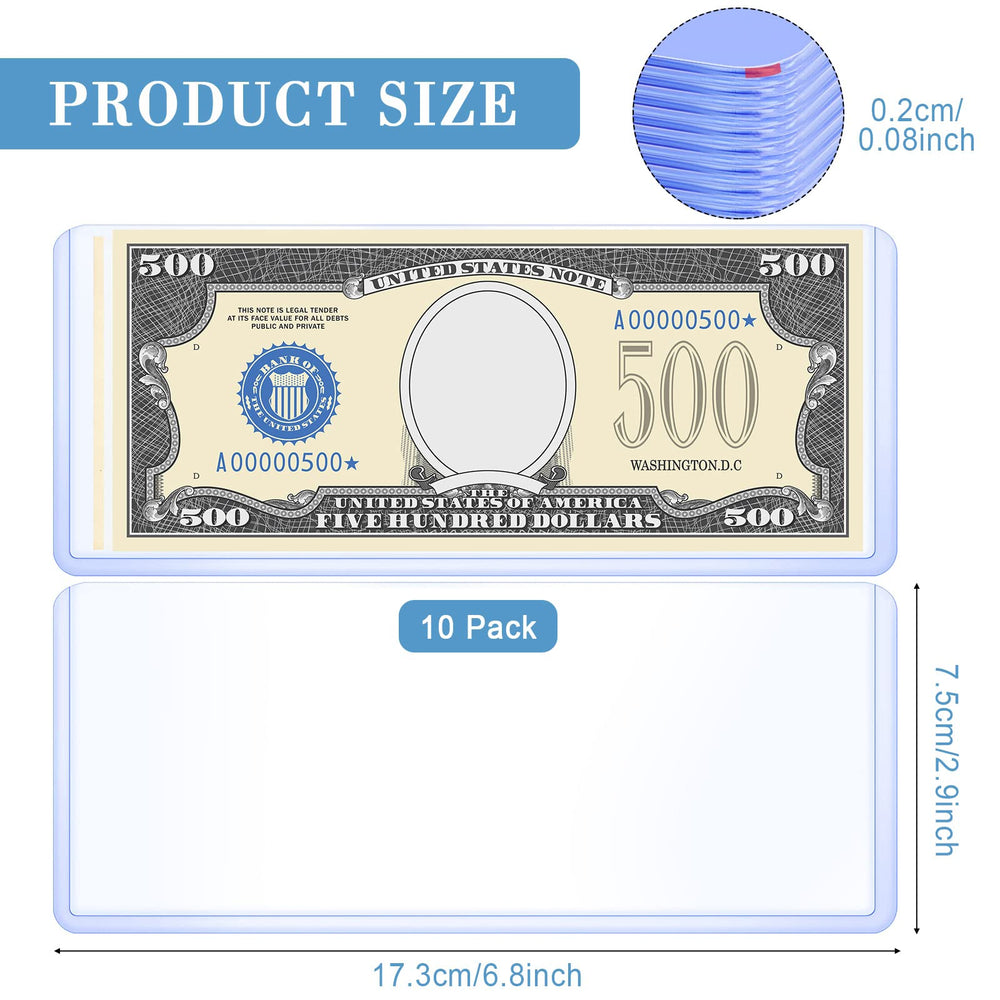 Bill Clear Holders Currency PVC Holder Transparent Bill Sleeves Currency Bill Display Holder for Regular Bills Protector Case Supplies, 6.9 x 2.95 Inch (10)