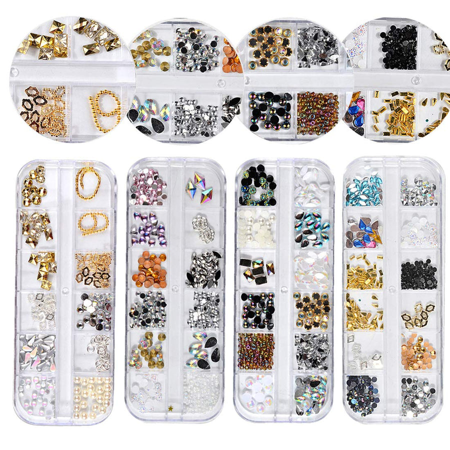 4 Boxes Crystals Nail Art Rhinestones Multicolor Nail Studs Horse Eye Rhinestones for Nail Art Decorations Supplies