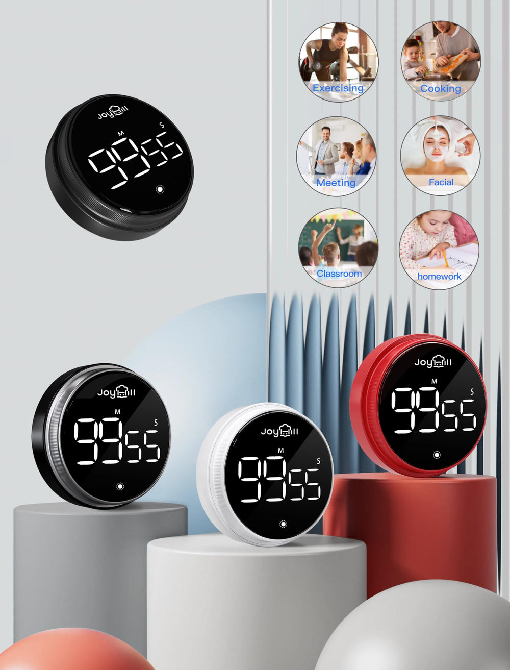 Digital Kitchen Timer, Large LED Display with Magnetic Countdown 3 Volume Levels, Ideal for Cooking Classroom Studying Fitness, Timer for Kids and Seniors Red