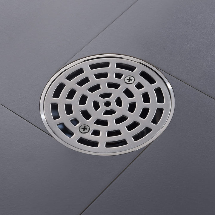 4 1/4 Shower Drain Round Brushed Nickel, Removable Grille Strainer Screws in Drain Cover, Base with Adjustable Drain Flange Kit PVC, SUS304 Stainless Steel