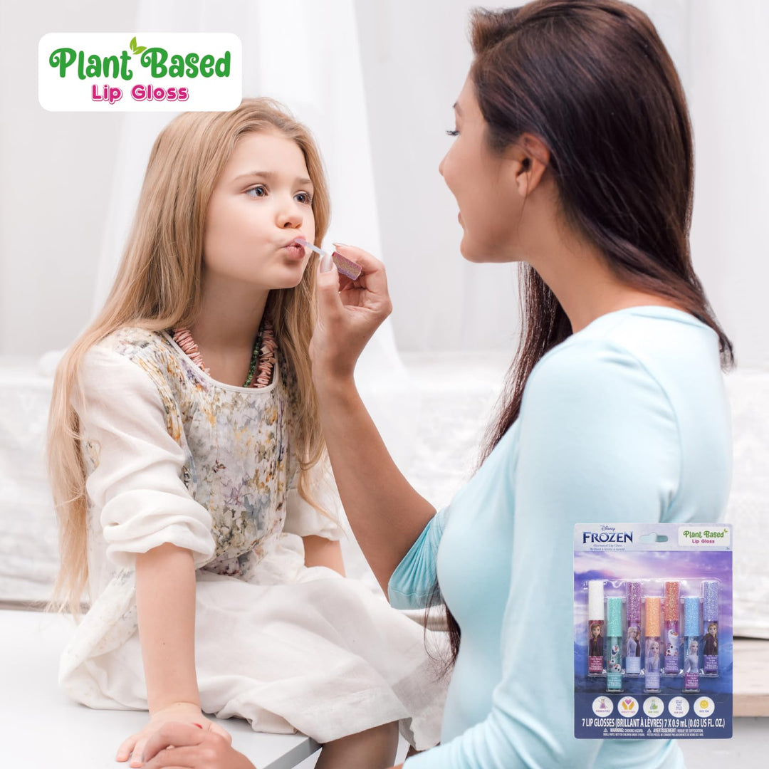 Disney Frozen Plant Based Vegan 7 PC Flavored Lip Gloss Set For Girls – Ideal for Sleepovers, Makeovers, Party Favors and Birthday Gifts! - Age: 3+