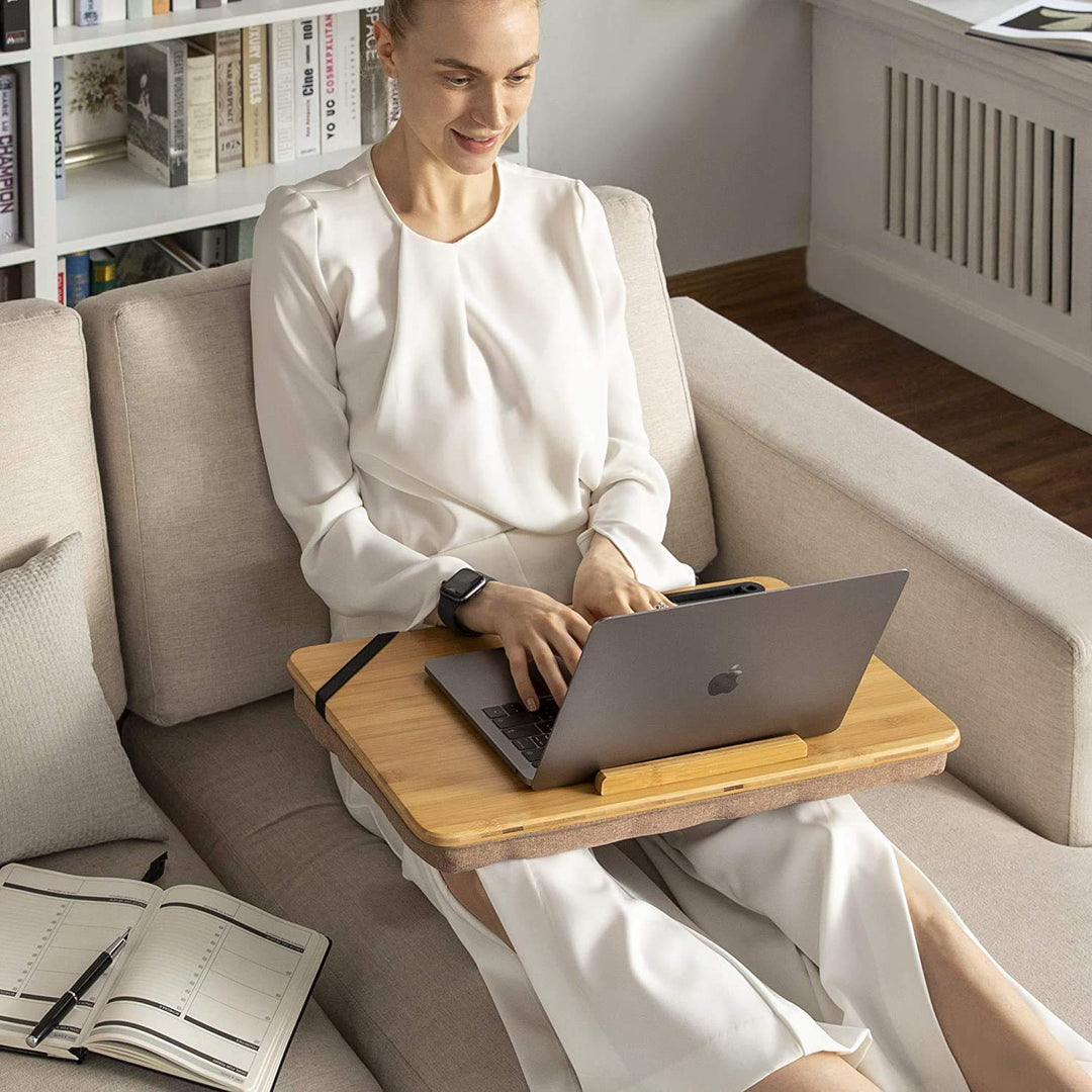 Oversized Lap Desk, Portable Bamboo Lap Desk Tray for Home Office (Fits up to 17.3” Laptop)