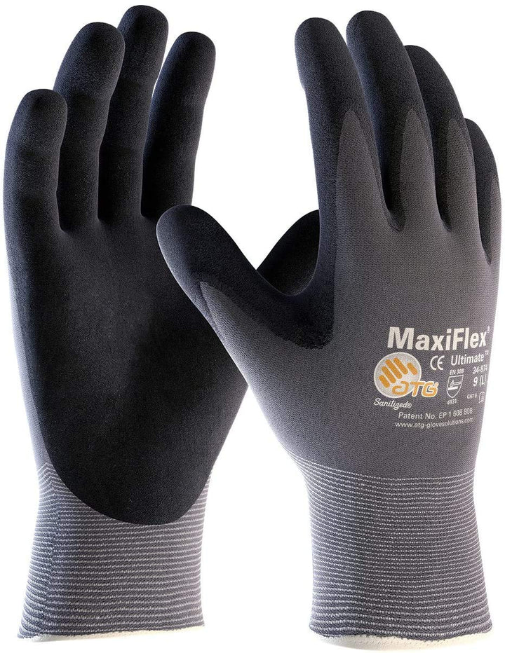 34-874 Ultimate Nitrile Grip Work Gloves, Large, 3 Pair