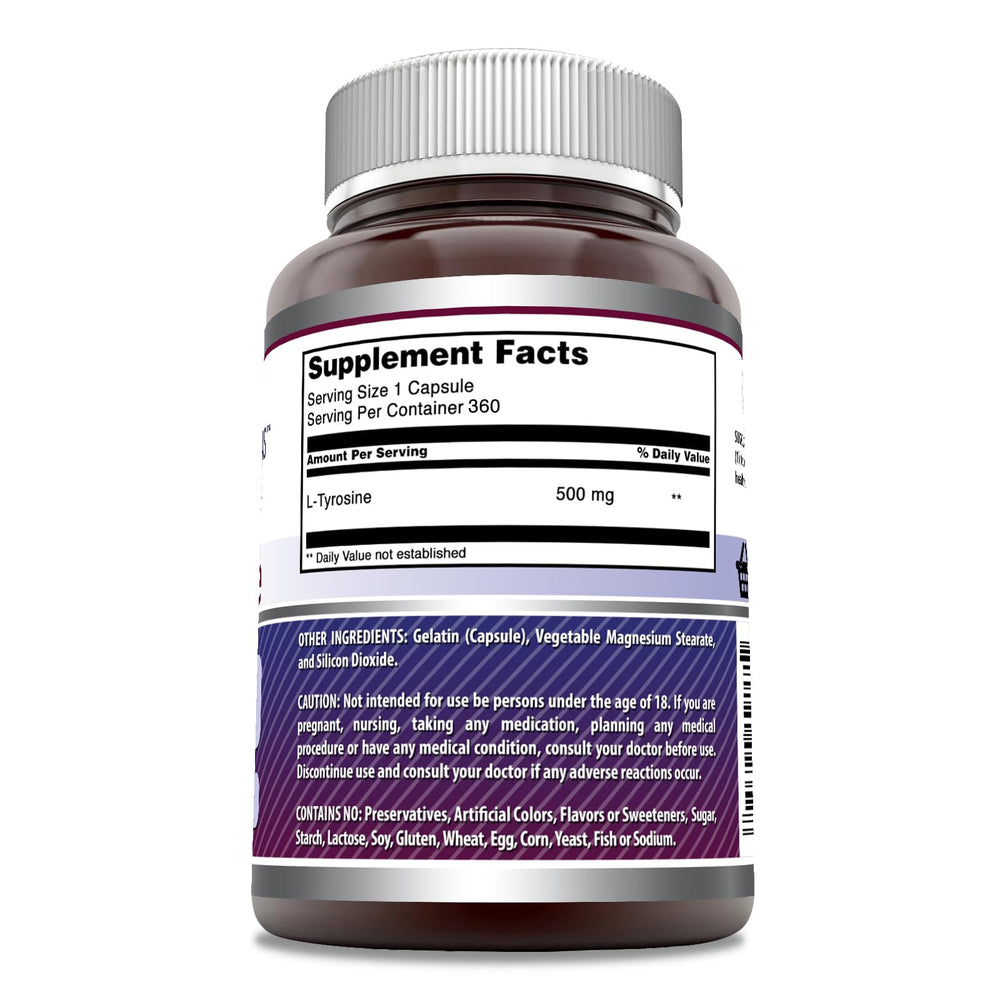 Amazing Formulas L-Tyrosine Supplement | 500 Mg Per Serving | 360 Capsules Per Serving | Non-GMO | Gluten-Free | Made in USA
