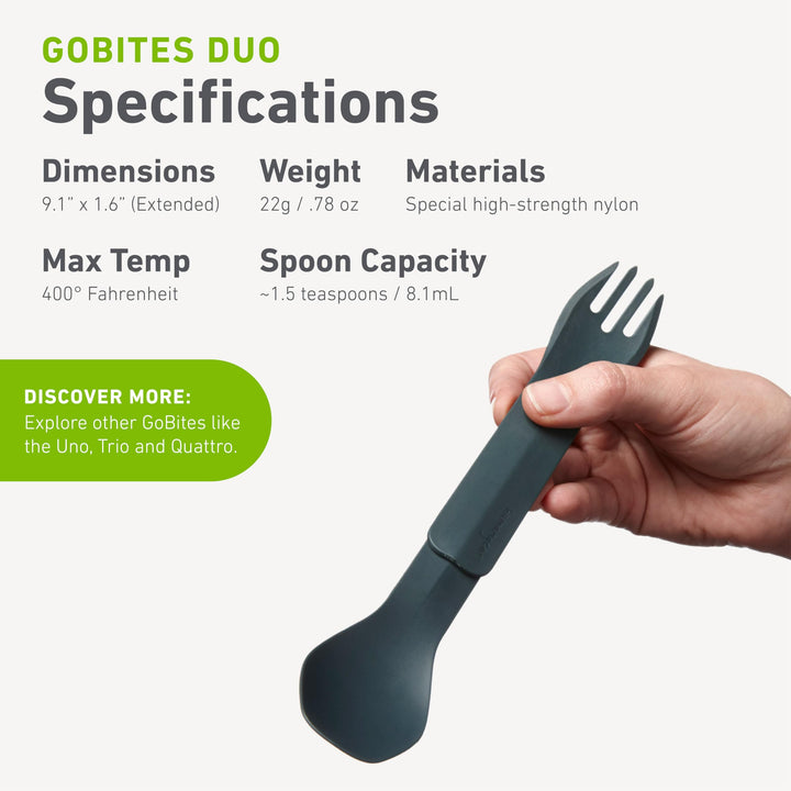 GoBites Duo | Travel &amp; Camping Utensils | Portable &amp; Convertible Dining Ware | Multi-Functional Spork, Gray