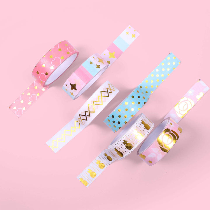 Washi Tape - Shiny Sherbert - Foil Decorative Tape Set for DIY Crafts - Scrapbooking and Paper Crafts - 6 Styles Extra Long Rolls - 15mm Wide and 5m Long