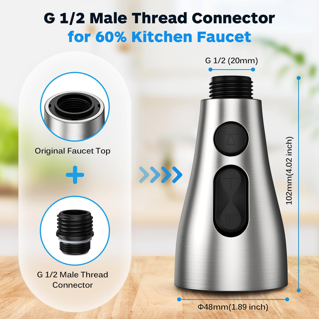 Kitchen Faucet Head Replacement 3 Modes with 12 Adapters, Pull Down Spray Head for Kitchen Faucet, Kitchen Sink Faucet Head G 1/2, Sprayer Head Replacement, Compatible with Moen,Delta, Kohler Faucets