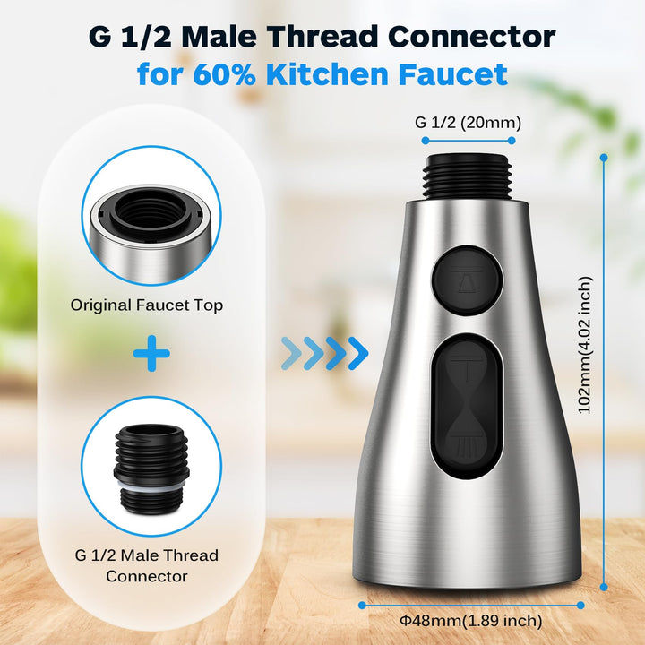 Kitchen Faucet Head Replacement 3 Modes with 12 Adapters, Pull Down Spray Head for Kitchen Faucet, Kitchen Sink Faucet Head G 1/2, Sprayer Head Replacement, Compatible with Moen,Delta, Kohler Faucets