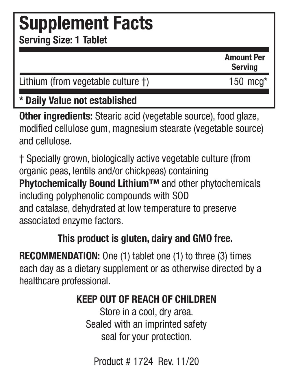Li Zyme Forte Plant-sourced, phytochemically Bound Lithium. Supports Brain Function. Memory and Mood Support.100 Tablets