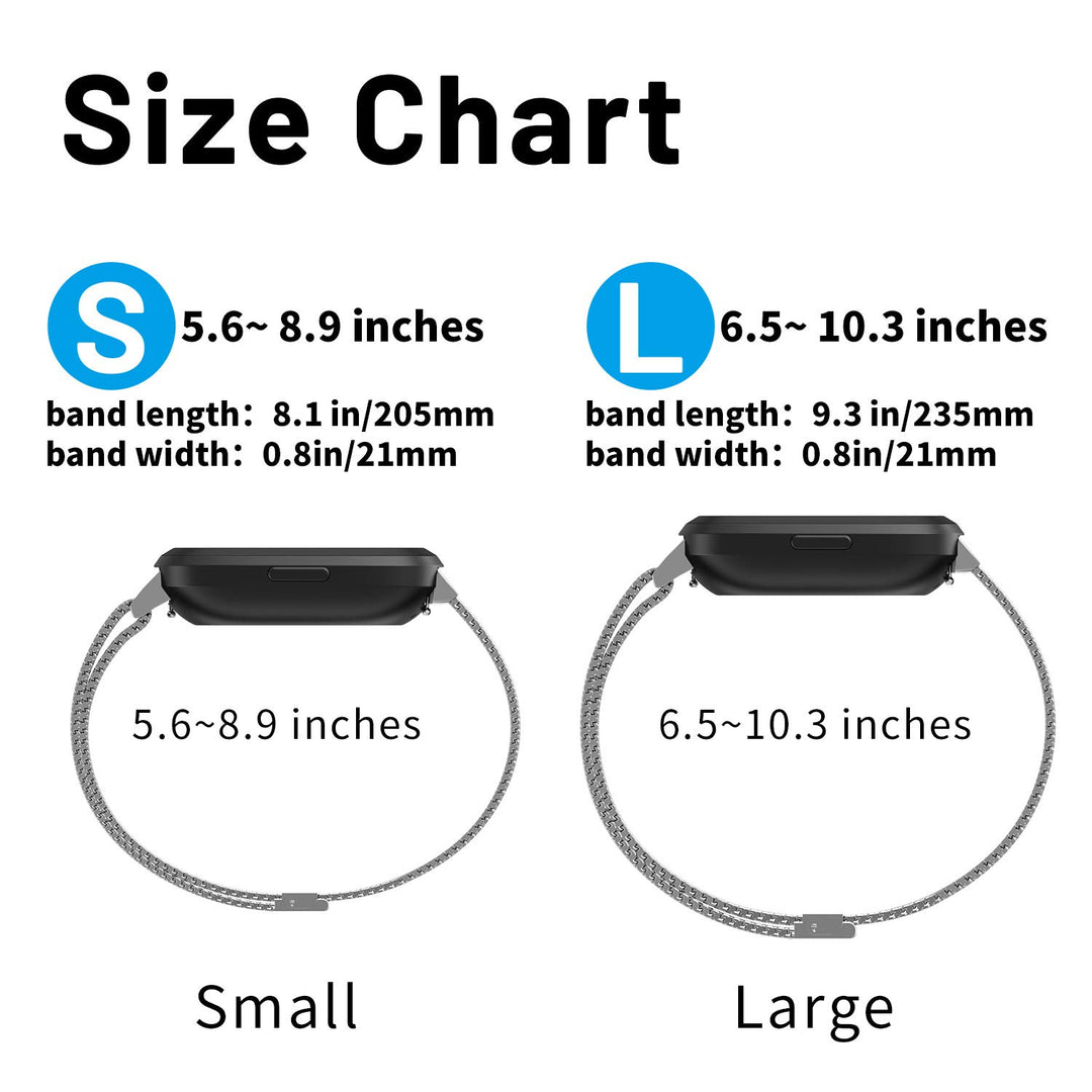 Magnetic Bands Compatible with Fitbit Versa/Versa 2/Versa Lite/SE, Women Men Metal Adjustable Replacement Wristband for Fitbit Versa Smart Watch Multi-Color (Silver, Small)