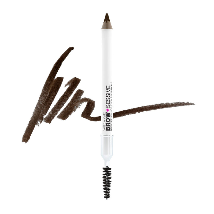 wet n wild Brow-Sessive Brow Pencil 9g- Dark Brown, Dual-Ended Eyebrow Pencil with Spoolie Brush for Thin and Thick Eyebrows, Natural Look Formula, Buildable Color Definition