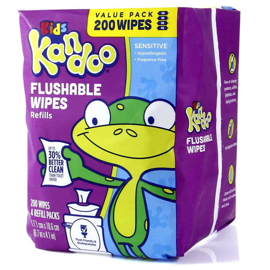 Kids Flushable Wipes Refill, Potty Training Cleansing Cloths, Sensitive, 200 Count