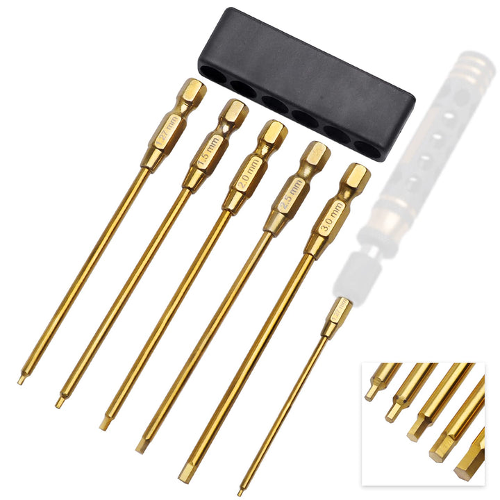 Titanium 1/4 Drive RC Hex Driver Bit Set 1.27mm 1.5mm 2.0mm 2.5mm 3.0mm Allen Wrench Keys Compatible with Electric Drills Impact Drill (5-Pack)