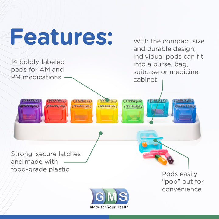 GMS Weekly Pill Organizer - 7 Day AM/PM Pop Out Pill Po