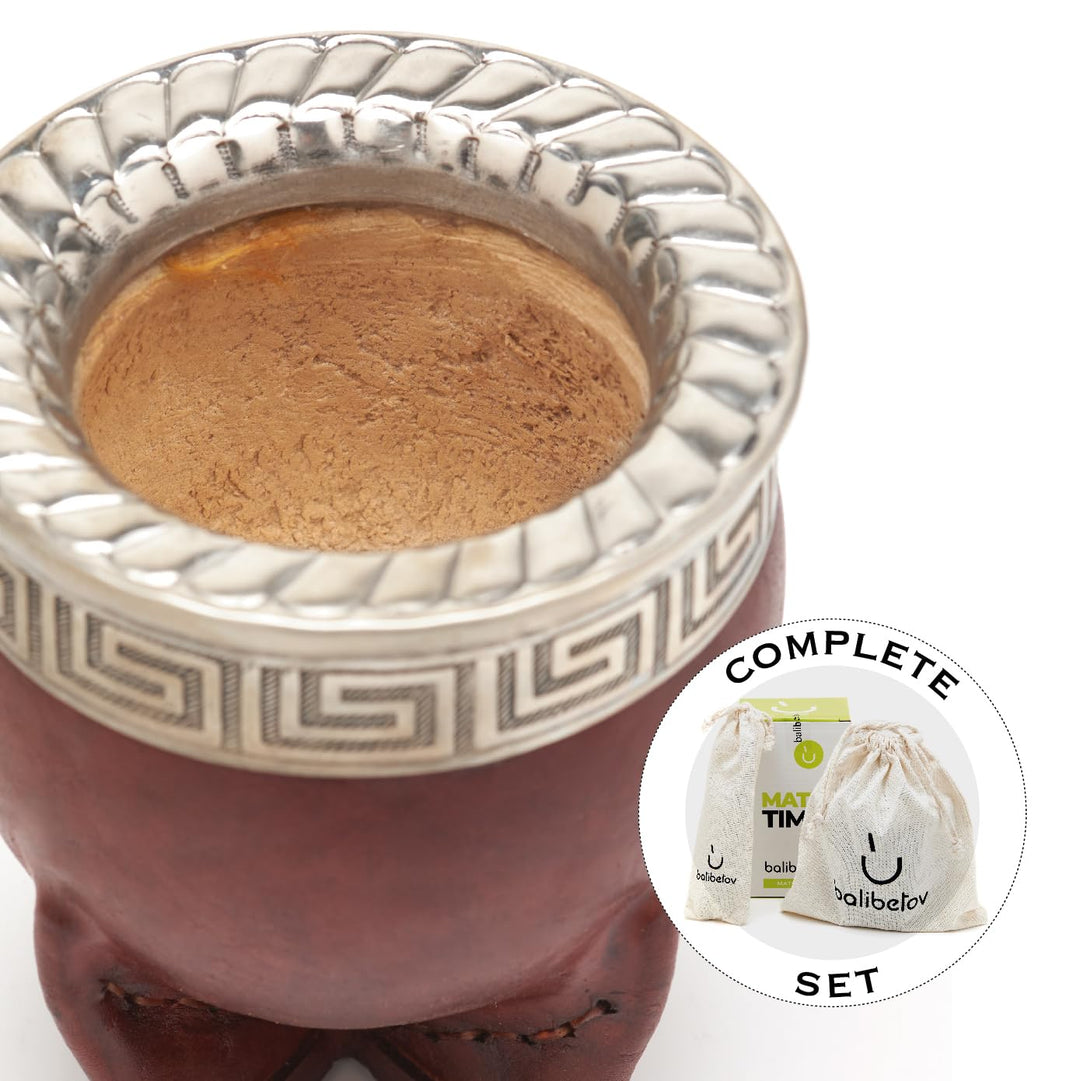 Premium Yerba Mate Gourd (Mate Cup) - Uruguayan Mate - Leather Wrapped - Includes Stainless Steel Bombilla and Cleaning Brush. (Imperial Dark Brown)