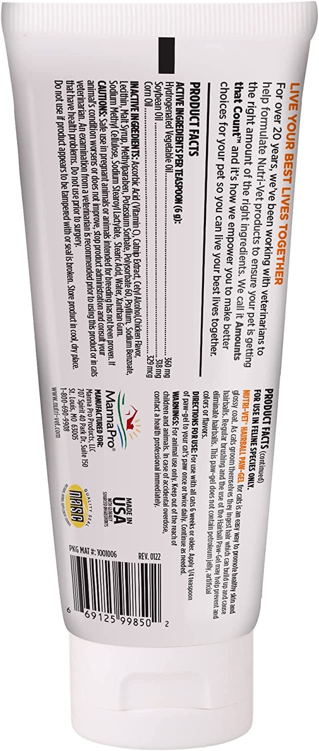Cat Hairball Support Paw Gel - Hairball Remedy for Cats - Tasty Chicken Flavor - 3 oz