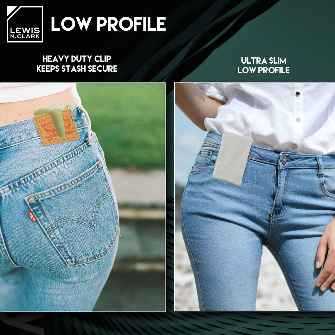 RFID Hidden Clip Stash Money Belt Travel Pouch + Credit Card/Id Holder for Women &amp; Men, Clay, One Size