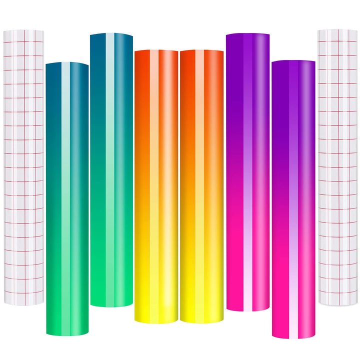 HTVRONT Color Changing Vinyl for Cricut, Permanent Vinyl Adhesive-8 Pack Hot Color Changing Vinyl Permanent Adhesive 3 Colors-12 x 10 Vinyl Sheets +2 Transfer Tape Sheets