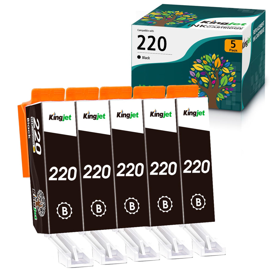 Compatible for Canon 220 Black Ink Cartridge Replacement for PGI-220 PGI220 Work with PIXMA MP560 MP620 MP620B MP640 MP980 MP990 MX860 IP3600 IP4600 IP4700 Printer, 5 Pack for 220 XL Black Ink