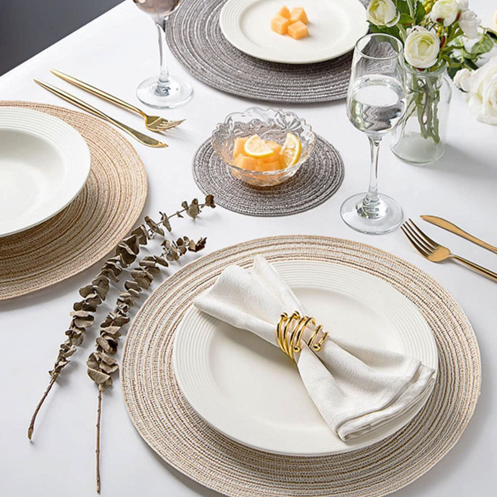 , Round Woven Placemats Set of 6, Elegant 15 inch Placemats for Dining Tables Indoor Outdoor Party Decor (Ivory Cream), 15In Round Mats 6