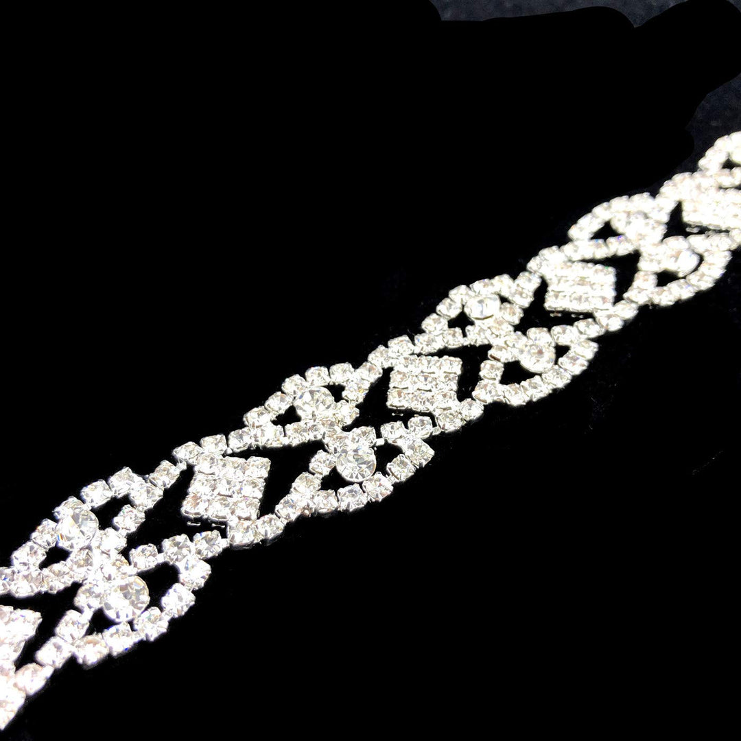 Handmade Hair Piece Bridal Ribbon Headband Crystal Vine Headwear Rhinestone Wedding Hair Accessories for Brides (S683-Silver)