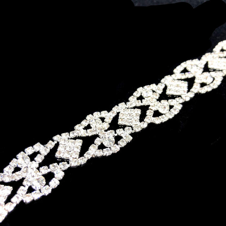 Handmade Hair Piece Bridal Ribbon Headband Crystal Vine Headwear Rhinestone Wedding Hair Accessories for Brides (S683-Silver)