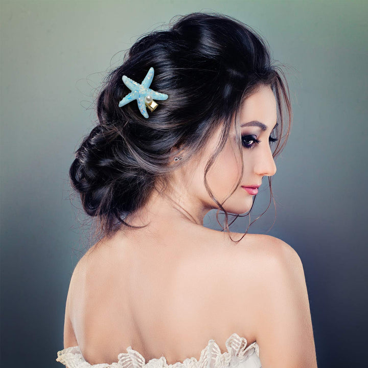 8 Pieces Starfish Hair Clip Shell Pearl Hair Barrettes Resin Mermaid Hair Accessories for Women Beach Wedding Party