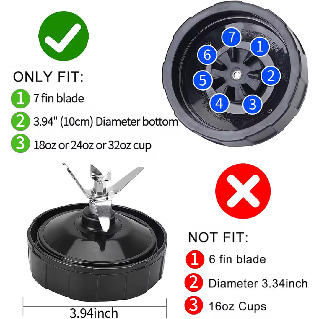 Replacement Parts for Ninja Blender 7 Fins Bottom Blade and 1 Gasket Rubber for Nutri Ninja Auto iQ BL482-30 BL492 BL642-30 NN102 BL687CO-30 BL2013 (Blade Updated)