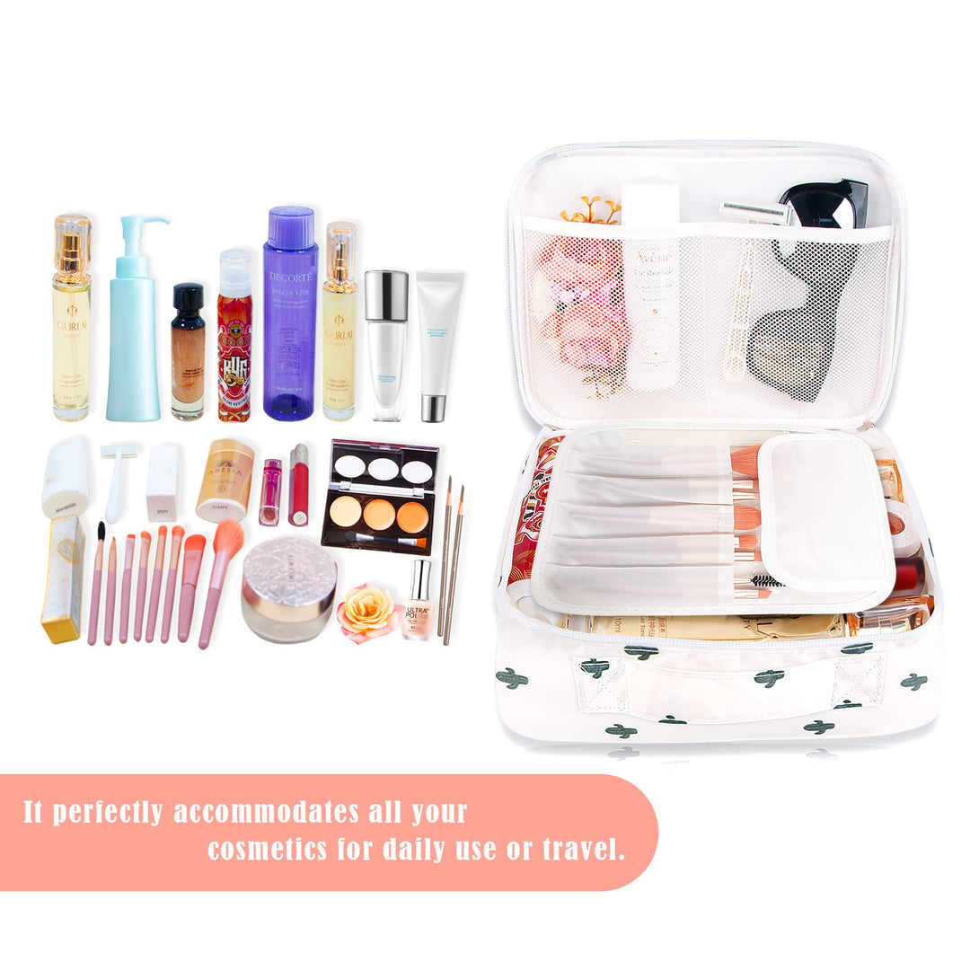 Travel Makeup Cosmetic Case,Portable Brushes Case Toiletry Bag Travel Kit Organizer Cosmetic Bag Cactus A