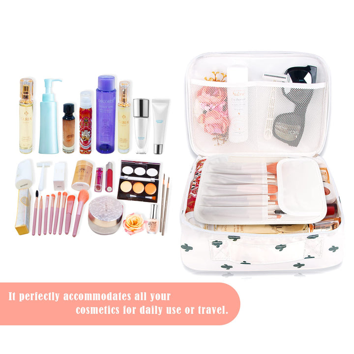 Travel Makeup Cosmetic Case,Portable Brushes Case Toiletry Bag Travel Kit Organizer Cosmetic Bag Cactus A