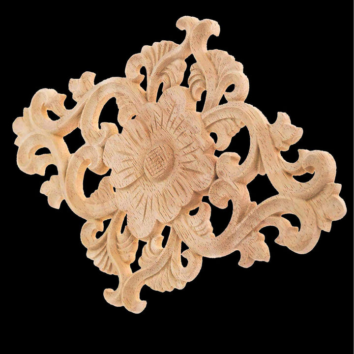 Hand Carved Wooden Carved Onlay Appliques Wood Carving Decal Unpainted Furniture Bed Door Cabinet Decor (27x19cm/10.63x7.48inch)