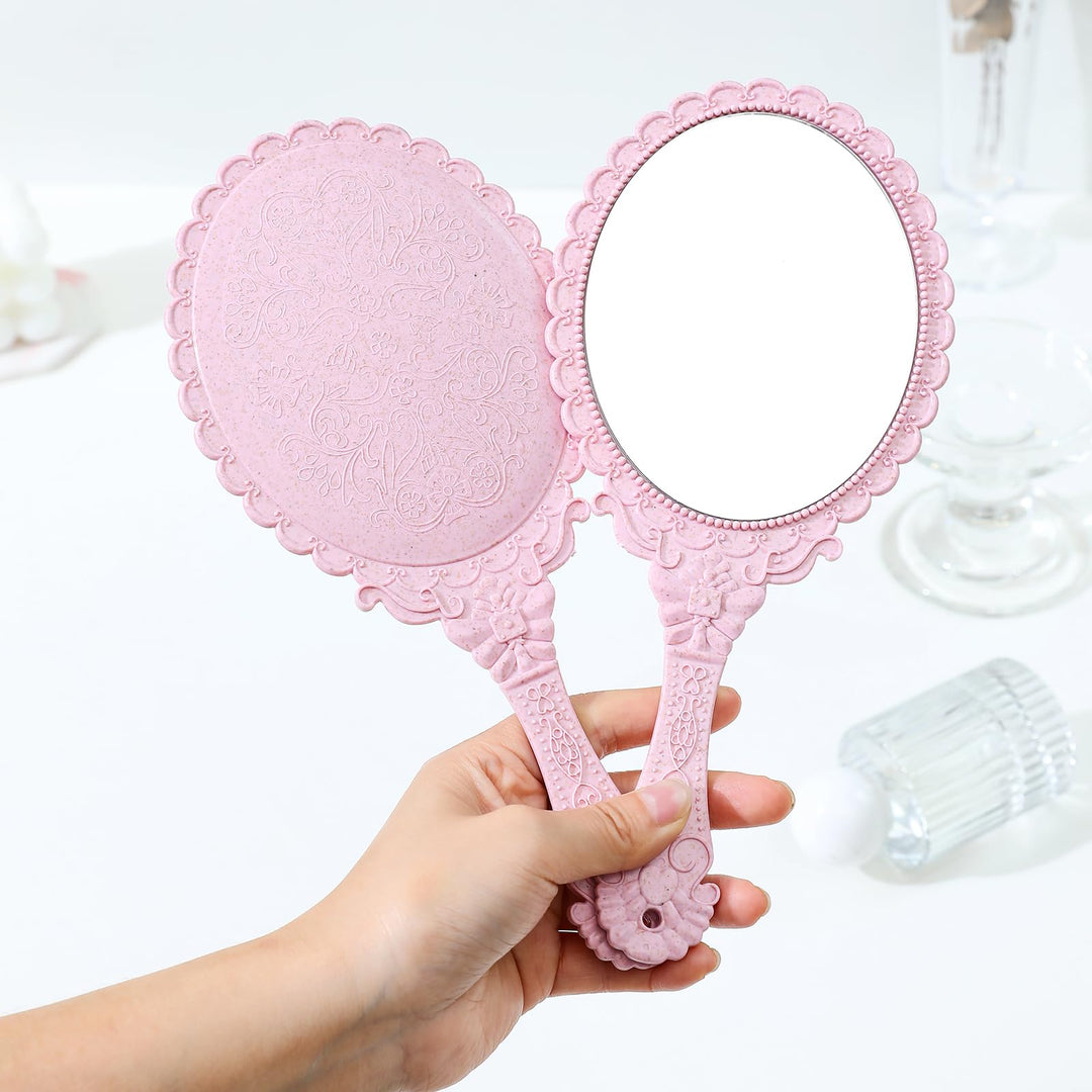XPXKJ Nano Pink, Oval: Handheld Mirror with Handle, for Vanity Makeup Home Salon Travel Use (Oval, Nano Pink)