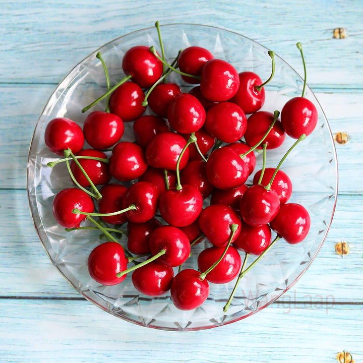 50Pcs Artificial Red Cherries 30mm/1.18inch Simulation Lifelike Cherry Fake Fruit for Home Kitchen Dining Decoration (Red)