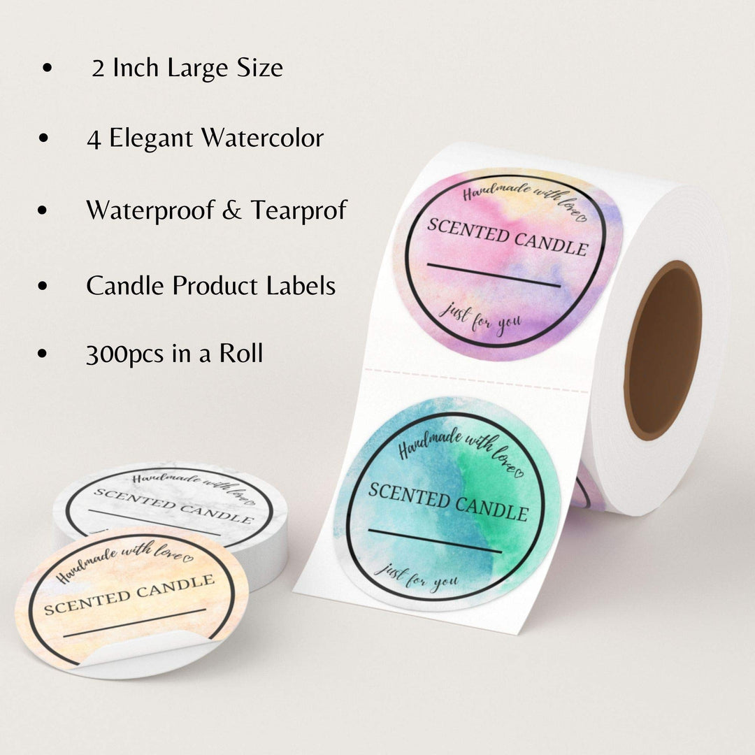 Candle Label Roll | 2 Inch I 300pcs Waterproof Labels for Candle Making Supplies, Candle Tins, Candle Container, Candle Jars with lids, Candle Boxes Packaging