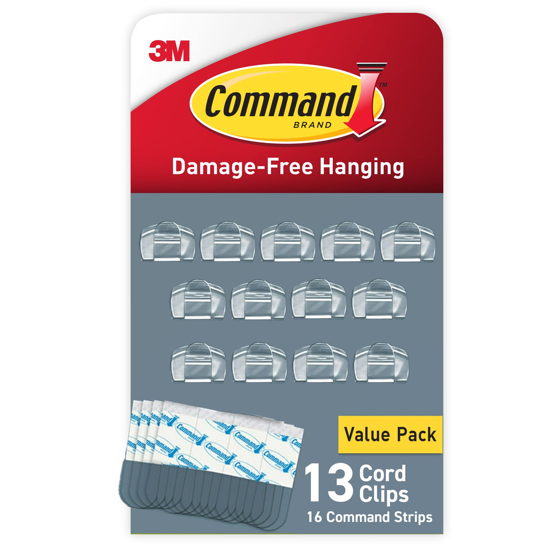 Round Cord Clips, Damage Free Hanging Cable Clips, No Tools Wall Clips for Hanging Electrical Cables, 13 Clear Cord Clips and 16 Strips