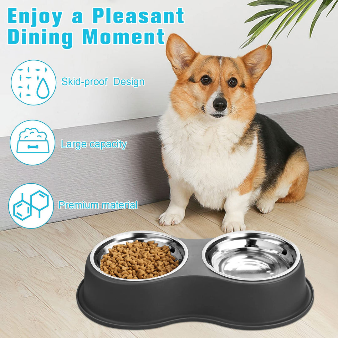 Epetslove Dog Bowls Double Dog Water and Food Bowls Stainless Steel Bowls with Non-Slip Resin Station, Pet Feeder Bowls for Puppy Medium Dogs Cats