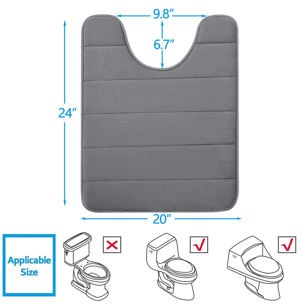 Memory Foam U-Shaped Contour Toilet Rugs, Non Slip Absorbent, Thick Soft Washable Bathroom Mat, Floor Carpet Bath Rugs Mat for Toilet Base (24 x 20, Grey)